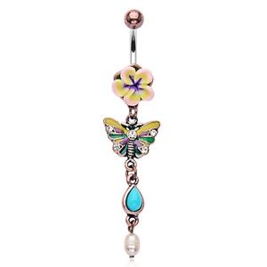 Vintage Inspired Butterfly Dangle Navel Ring